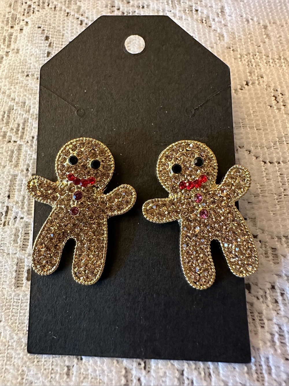 Sparkling Gold Gingerbread Man Stud Earrings